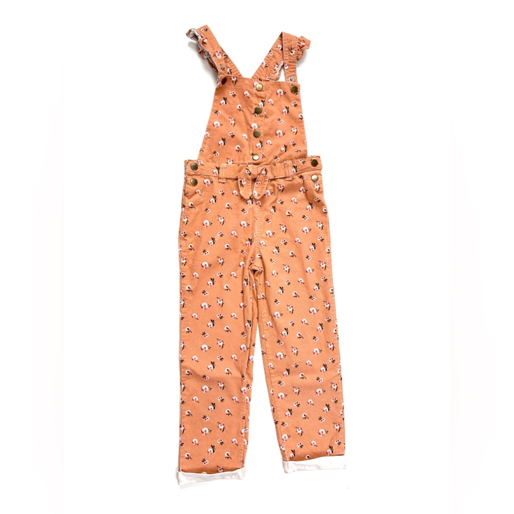 Girls Cute Floral Corduroy Overalls Size 6